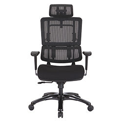 Vertical Black Mesh Back Chair with Shiny Black Base and Headrest